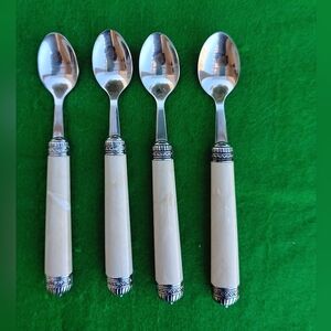8 Pcs Dessert Forks & Spoons Faux Ivory Ornate Handles SS